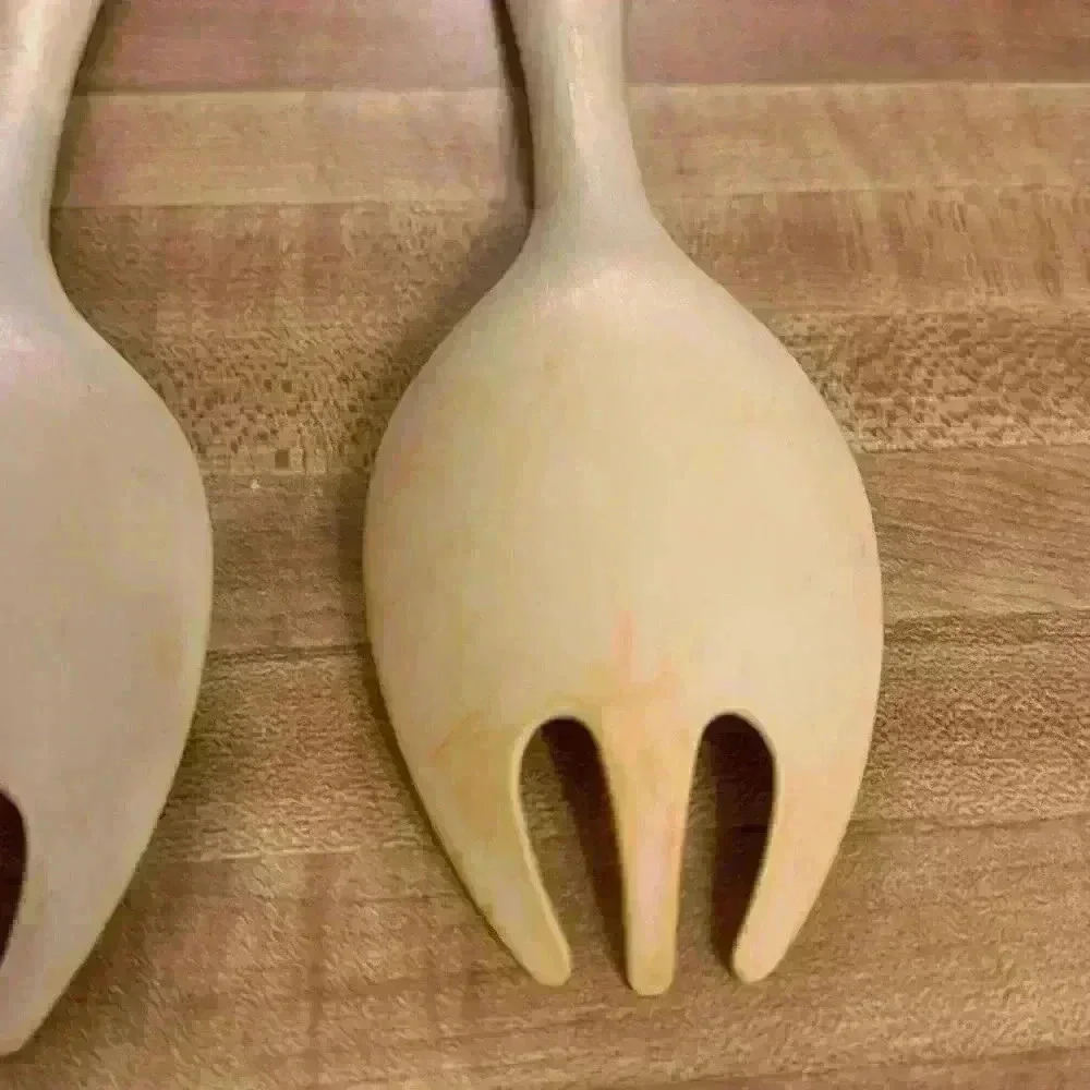 Tupperware Salad Serving Utensils 12'' Fork Spoon Set of 2 Vintage Harvest Gold